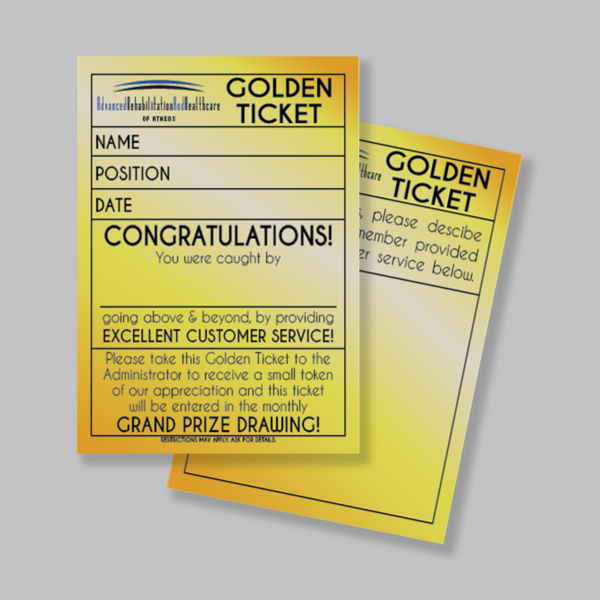 Full color Golden Ticket Postcard for employee recognition program