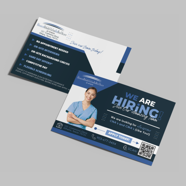 Full color, double-sided, facility-specific marketing postcard